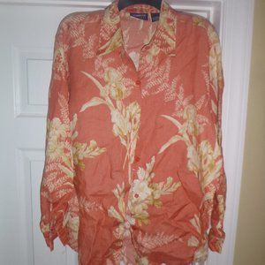 Women's Linen Button Up Long Sleeved Floral Shirt